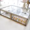 2 DRAWER Brass Metal Cosmetic Makeup Storage Stunning Jewelry Cube Organizer Mirror Glass Drawers with Lid-Display Dustproof