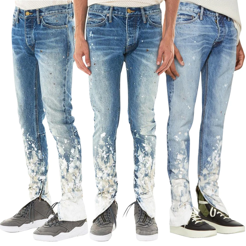 

Wholesale High Quality Men Fashion Jeans Washed Denim Jeans Pants Custom Painted Selvedge Men Denim Jeans