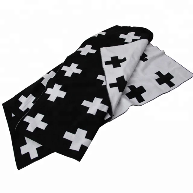 Handmade Swiss Cross Monochrome Knit Baby Blanket and Throw Size Approx 42 x 52inches
