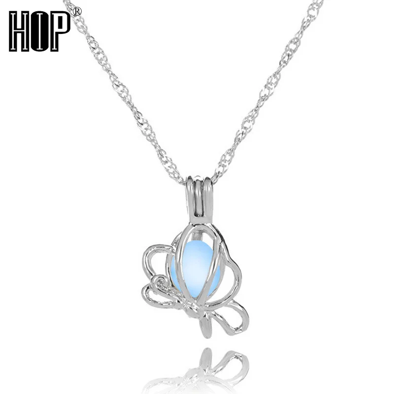 

Fashion Women Glowing Jewelry Silver Plated Butterfly Pendant Necklace