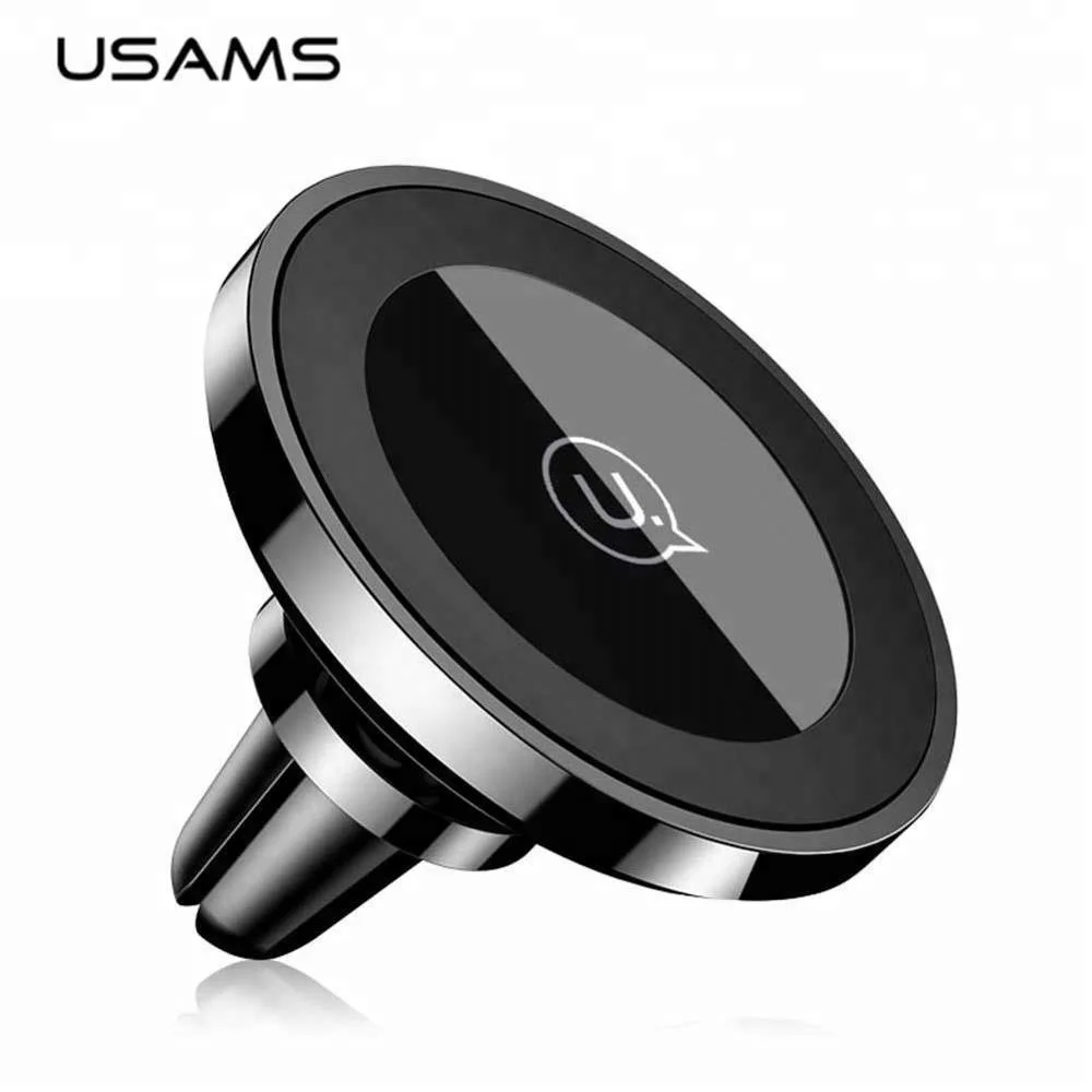 

USAMS 10W Universal 360 Rotation Magnetic Car Phone Holder Fast Charging Wireless Charger Air Vent Holder for iPhoneX, Black