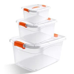 Image of wholesale cheap clear plastic storage container bins tote with lid