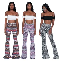 

2019 Summer New Vintage Ethnic Printed Women Bell Bottom Flared Pants XY2192