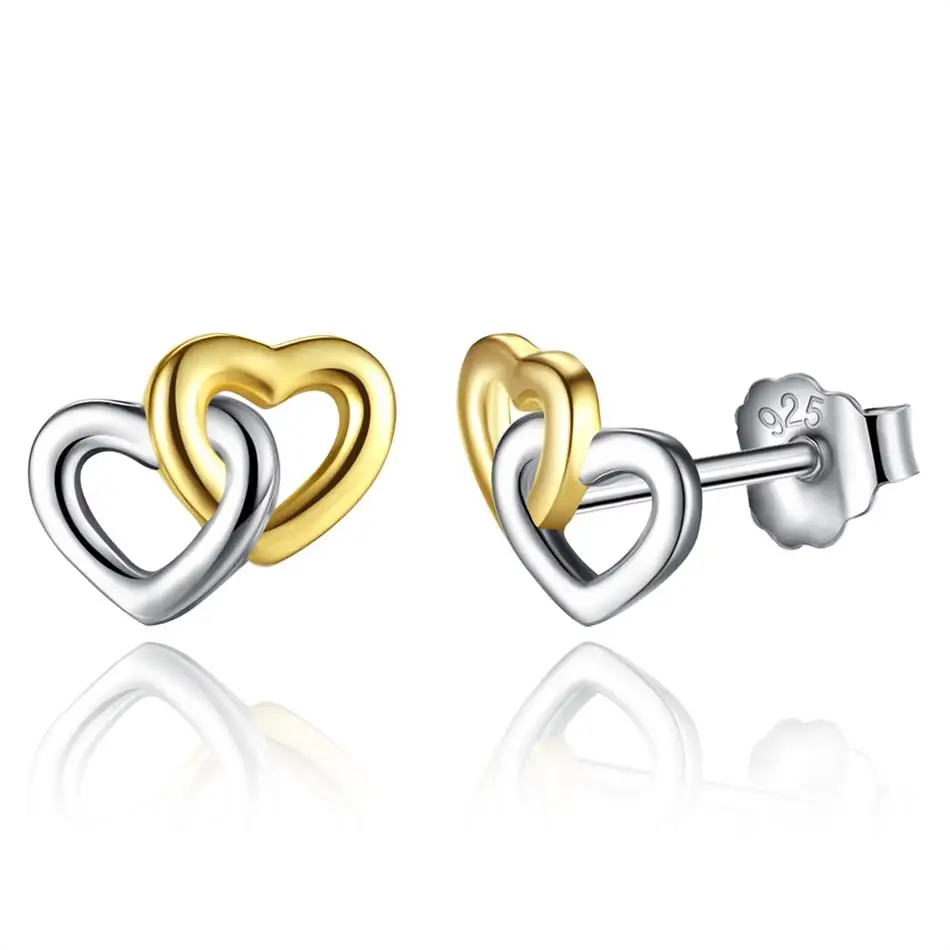 

Romantic 925 Sterling Silver Earrings Heart to Heart Stud Earrings Silver Jewelry Gift For Women&Girls