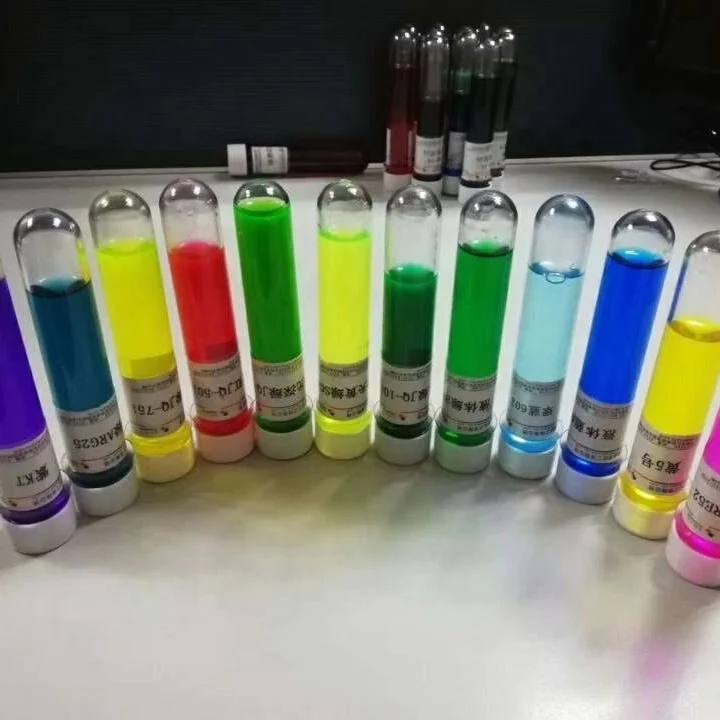 
Red/blue/yellow/fluorescent green solvent dyes for gasoline  (62147796793)