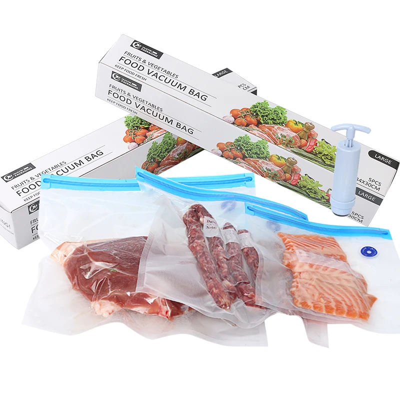 

Sous Vide Bags,Reusable Vacuum Food Sealer Bags, Food Storage Freezer Bag, Transparent + blue