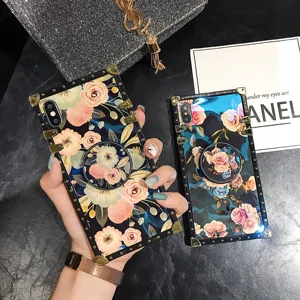 Light Rectangle Square Flower Painting Phone Case Holder