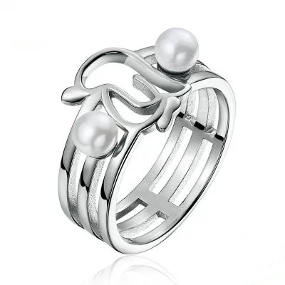 

Hollow 925 Sterling Silver Penguin Shape Ring Women Freshwater Pearl Wide Ring, As pictures