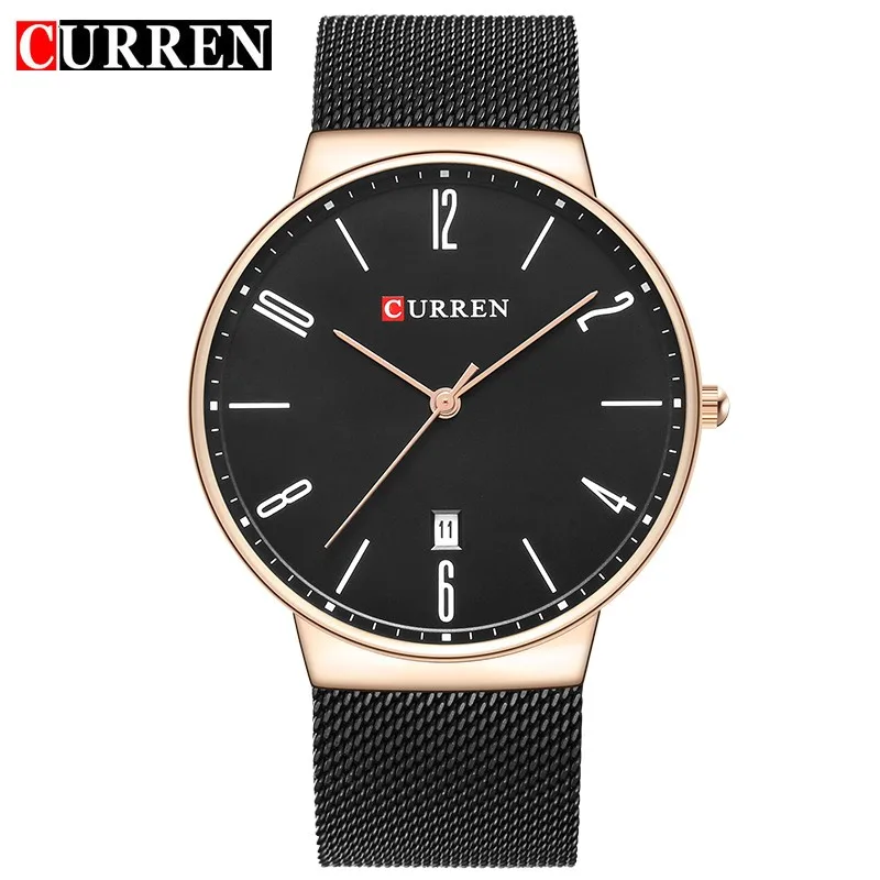 

NEW CURREN 8257 Fashion Wach Wrist male Watches Men date Quartz Watch mesh Ultra Dial Clock Man Top Brand Relogio Masculino