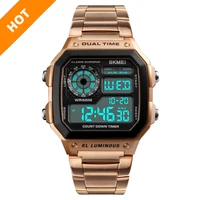 

Hot selling skmei 1335 luxury digital waterproof black gold wrist watch stainless steel for men