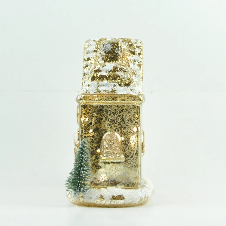 New Design House Shaped Christmas Ornament Gold Mercury Glass Christmas House manufacture