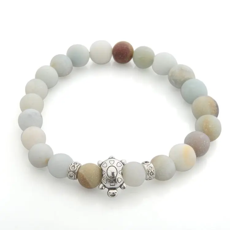 

Amazonite Natural Gemstone 8mm Matte Round Energy Stone Healing Bracelets with Turtle Charms