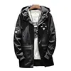 Men's simple new fashion casual character print long-sleeved jacket personality cap collar long Jacket