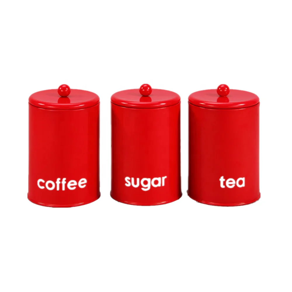 3 Set Kitchen Canister Storage Set Tea Coffee Sugar Jars Red Buy