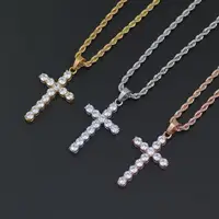 

Stainless Steel Jewelry CZ stone Cross Pendant Necklace Hip Hop Jewelry 24inch Rope chain SN146