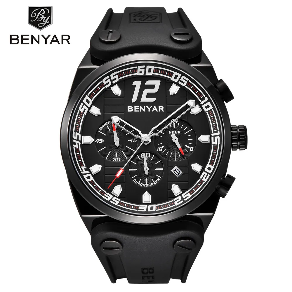 

BENYAR BY-5131M Men's Fashion Casual Quartz Movement Auto Date Silicone Band Watches