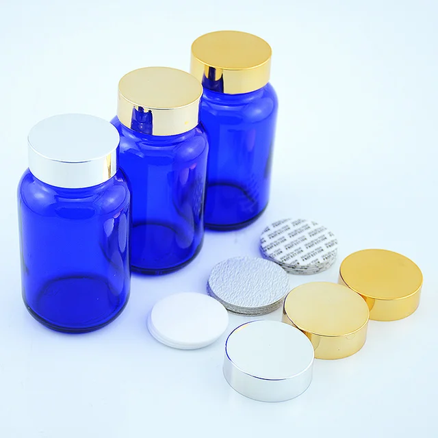 制药120毫升 4 盎司蓝色琥珀医疗圆形药片宽口玻璃瓶