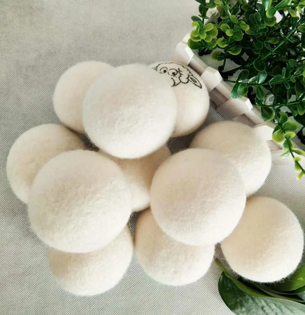 

China wholesale New Zealand XL 6 pack cotton bag 100% pure Eco natural felt Laundry organic Wool dryer balls, White grey dark grey