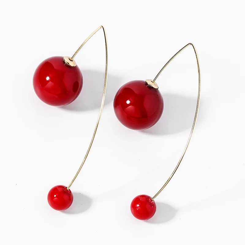 

Double Size Red Tone Imitation Pearl Cherry Earring Big Red Acrylic Ball Cherry Drop Earrings, Multi color