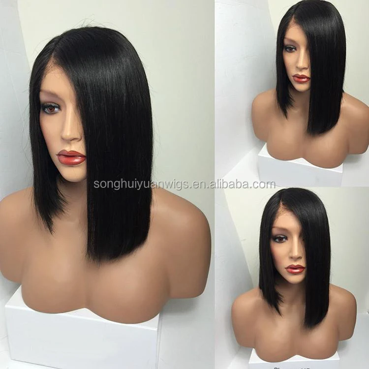 

Newest wigs remy silky straight bob style brazilian hair full lace wig side part preplucked hairline