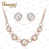 Viennois Fashion Pearl Necklace Earrings jewelry Rose Gold Long Chain Necklace Jewelry Set filled with Small Crystal Around