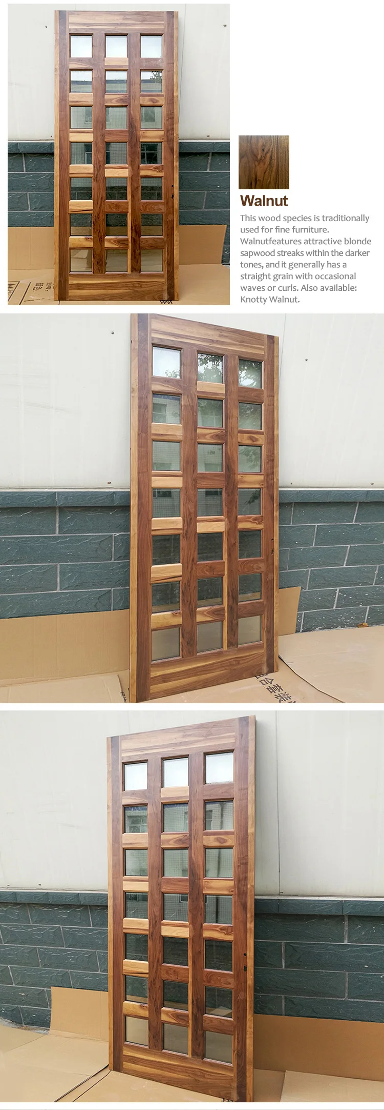china solid wood doors factory best price entrance solid wood door with grille made of black walnut