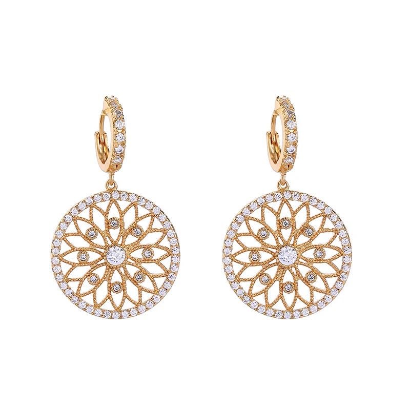 

me0071 Zircon Floral Earrings Circle Gold Jewelry
