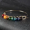 Gold Sliver Metal Yoga Wire Wrap Bracelet Jade 7 Chakra Natural Stone Bangle Bracelet