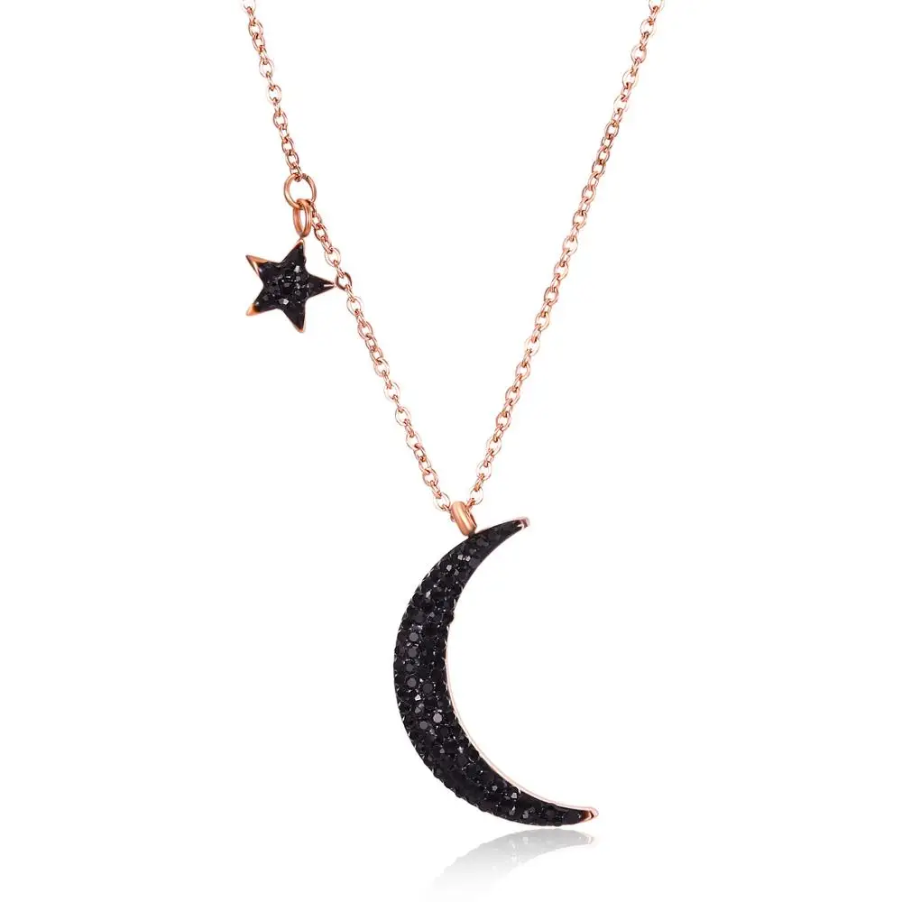 

Titanium steel black crystal crescent moon and star necklace women, As picture shows