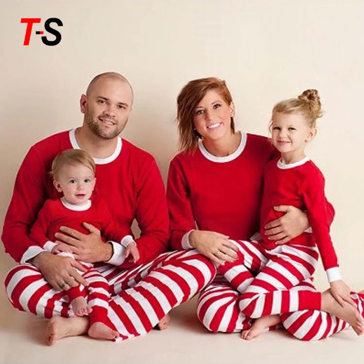 
Wholesale OEM ODM Low Price Children Clothes Pullover Striped Christmas Pajamas set Cute Christmas Sleepwear Family Jammies 