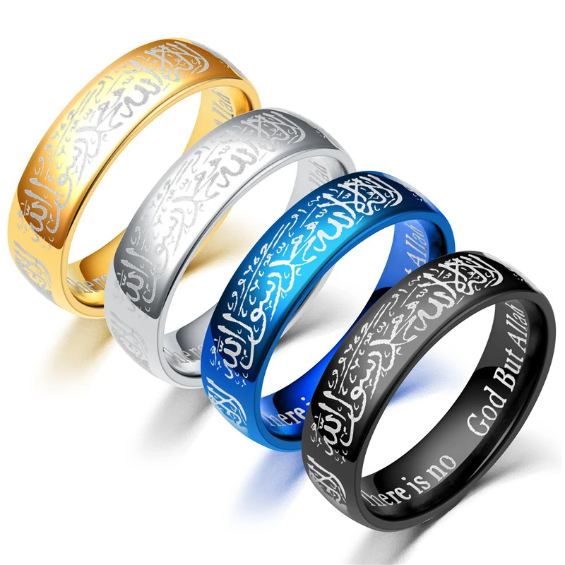 

New Design Muslim 6mm Stainless Steel Ring Mantra True Words Arabic Men's Finger Ring Factory Wholesale, Silver;gold;rose