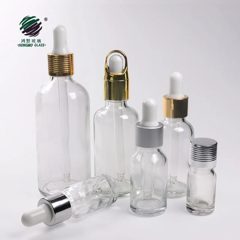 

5ml 10ml 15ml 20ml 30ml 50ml 100ml clear glass essential oil bottles with euro dropper screw cap orifice reducers for serum