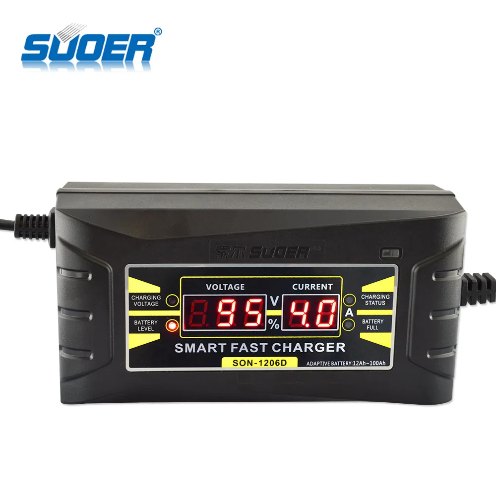 

Suoer 12V 6A Lead acid Three Phase Smart Car Battery Charger With Digital Display