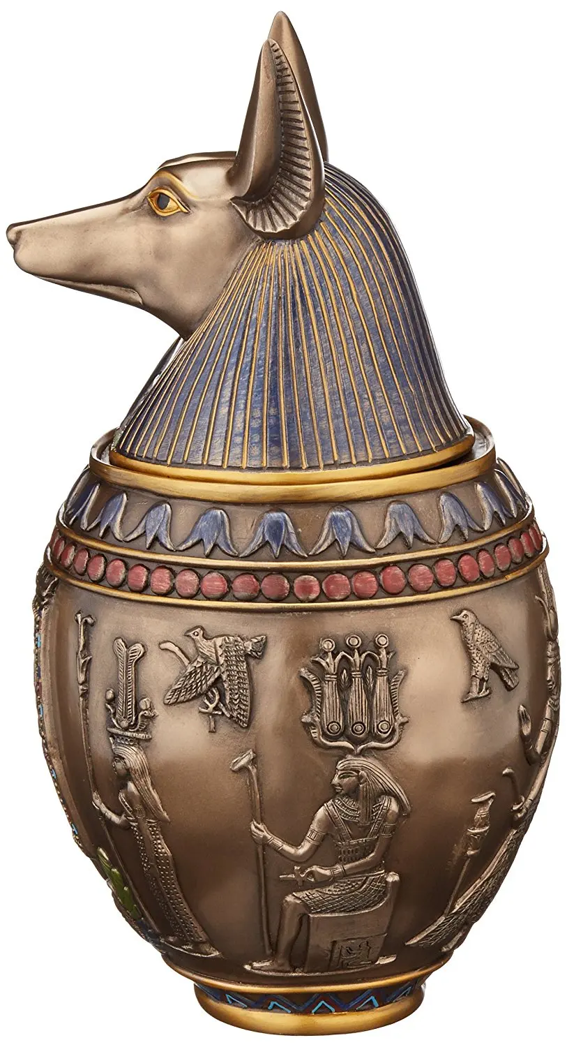 5 inch cold cast bronze finish anubis head egyptian canopic jar