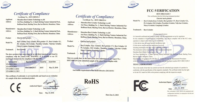 CE FC RoHS Certificates