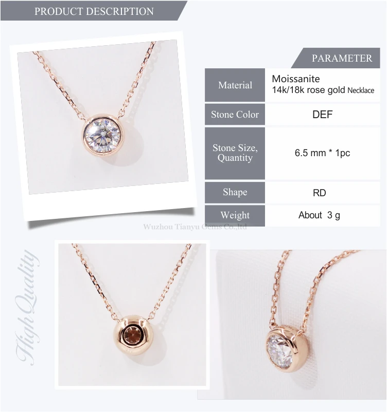 Tianyu Gems 1ct H&A Cut Moissanite Diamond Rose Gold Pendants Charms Necklace For Her