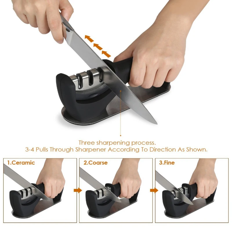 Titanium Kitchen Knife Set Knife Sharpener Ceramic Knives 3 Stages
