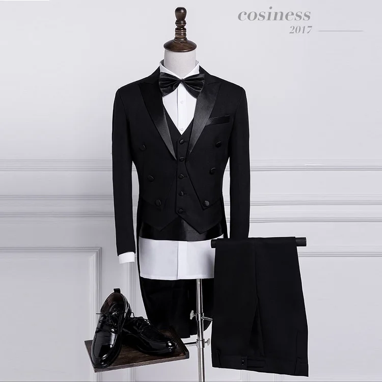 

Elegant top quality custom tailored tuxedo men wedding dress swallow tail coat, Black;white