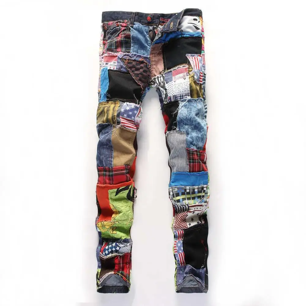New Denim Straight Middle Waist Men Jeans slimming printed multi-colored mens jeans denim skinny jeans