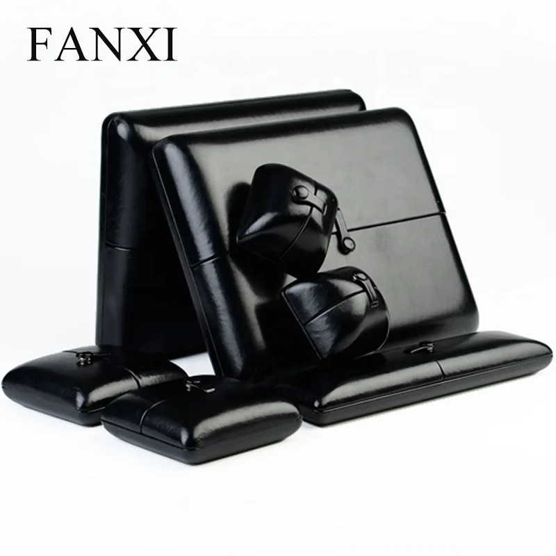 

FANXI China Wholesale Custom Logo Double Door Jewelry Boxse For Jewellery Store Gift Showcase Black Leather Box Packaging, N/a