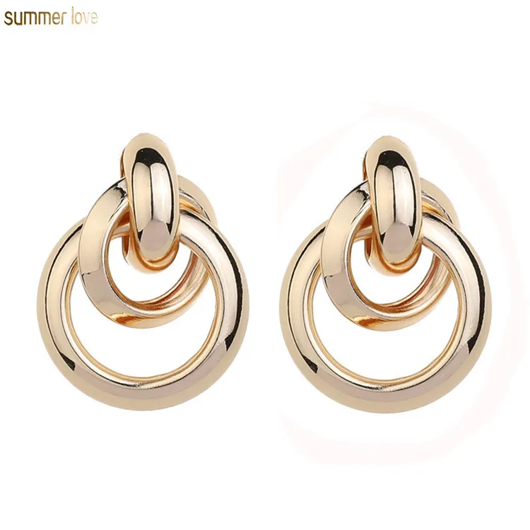 

New Arrival Double Circle Knot Gold Silver Plated Metal Geometric Round Big Hoop Statement Stud Earrings For Women Jewelry Gifts