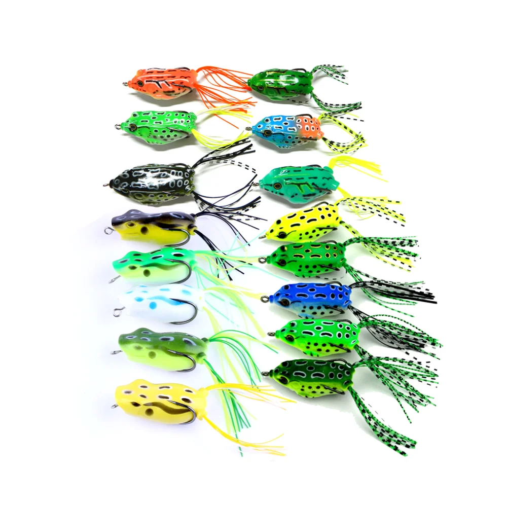 

Wholesale High Quality Black Fish Fishing Lure 16PCS Soft Frog Lure Set Crankbait Isca bait, As picture shown