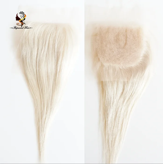 

High quality#60 white blond blonde hair closure piece silky straight 4X4 full lace closure