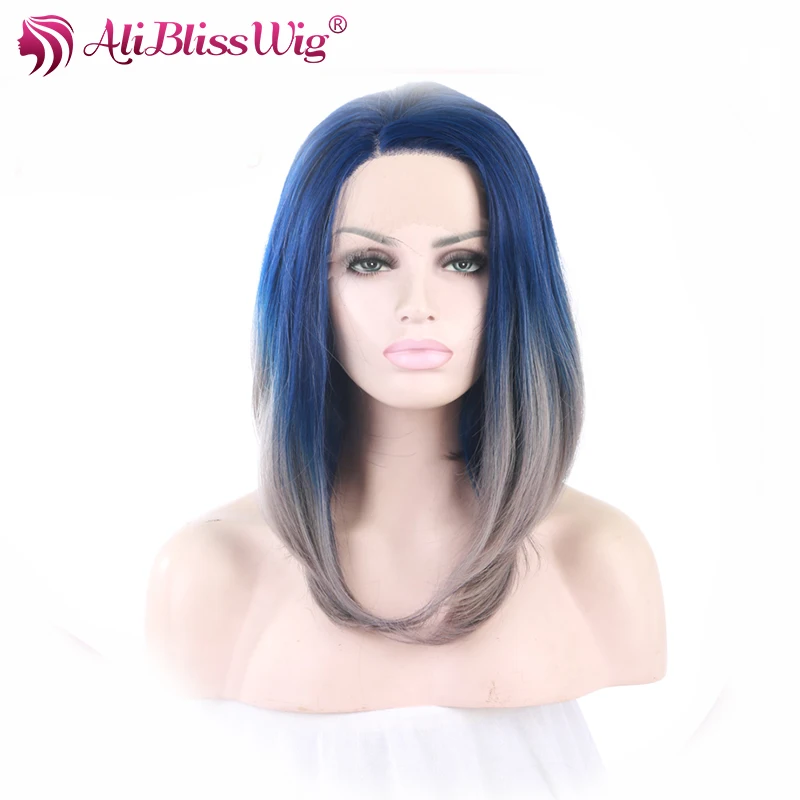 14 Inch Shoulder Length Ombre Two Tone Blue Roots Blue To Grey
