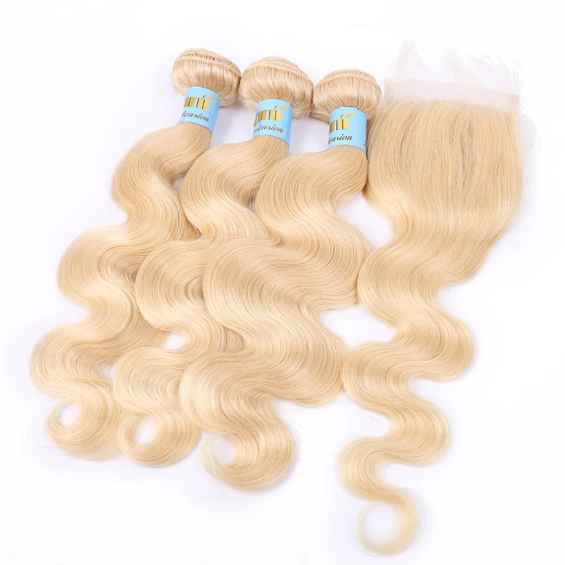 

Grade 10A Vietnam Hair,613 Blonde Body Wave Hair Bundles With Closure,Free Human Hair Eyelashes As Gifts