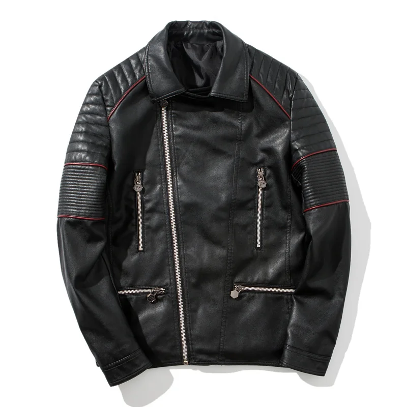 

Expensive new tide fashion style black leather jacket coat men biker motorcycle jackets, Customized colors