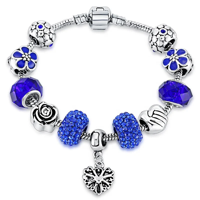 

Vintage Silver plated Crystal Charm Bracelet