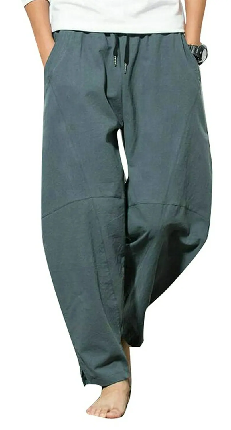 Etecredpow Mens Ethnic Style Print Elastic Waist Drawstring Long Harem Pants