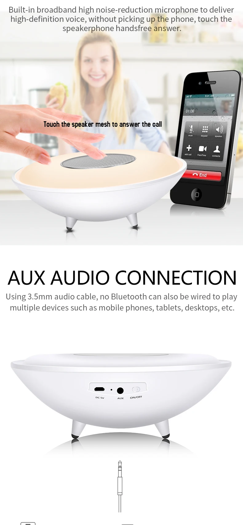 Aomago Bedside Light Emotional LED Table Lamp 5W Wireless Speaker with Hands Free Phone Call - ANKUX.COM