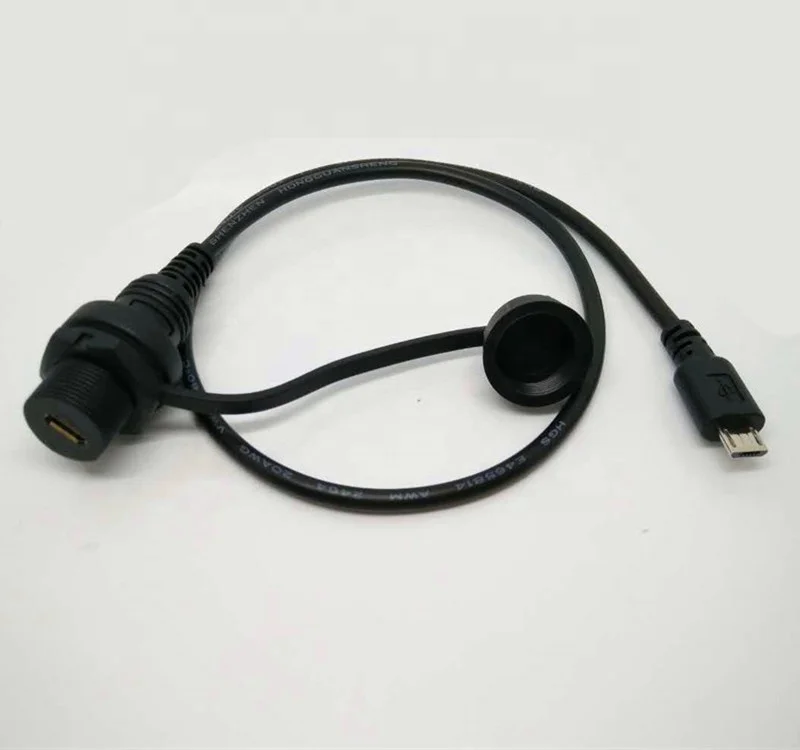 Micro usb 5pin male to micro 5pin female micro usb panel mount cable with panel mount IP67 connector